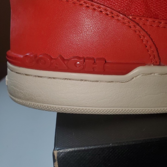 EUC Coach Low Top Sneakers Men's 10D Miami Red (Rare Color) Signature Logo C8965 - Picture 3 of 12
